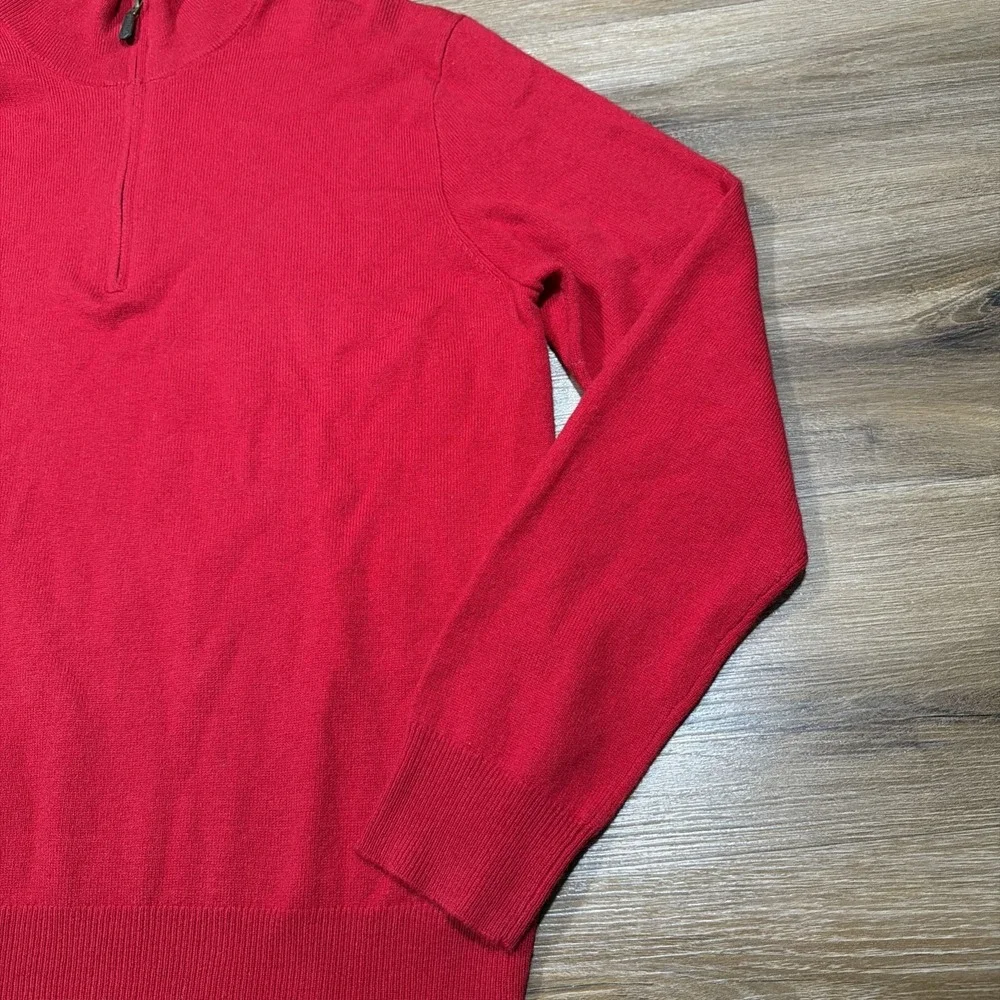 Polo Ralph Lauren Men's LARGE 100% Merino‎ Wool Red Quarter 1/4 Zip Knit Sweater